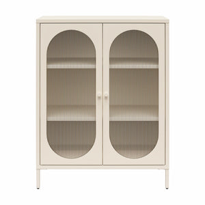 Mr. Kate Luna Short 2-Door Accent Cabinet with Fluted Glass - Parchment