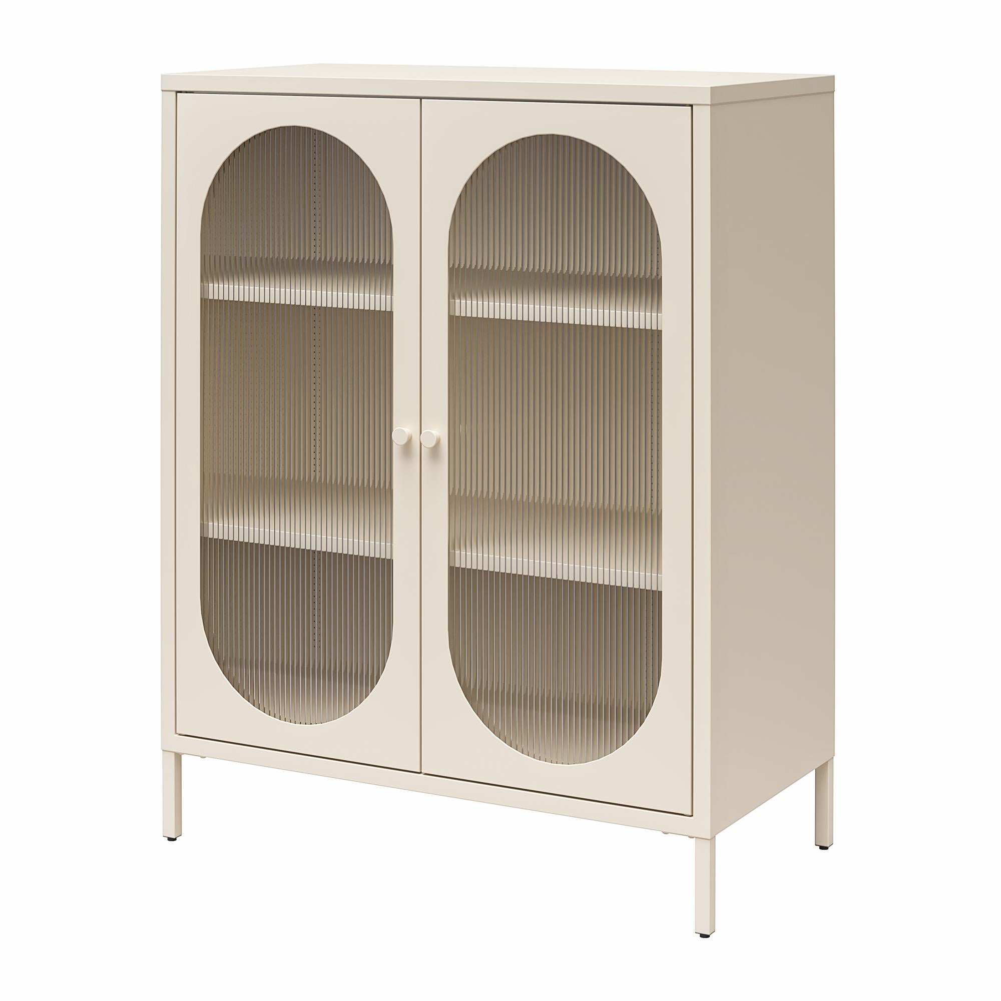 Mr. Kate Luna Short 2-Door Accent Cabinet with Fluted Glass - Parchment