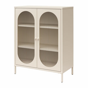 Mr. Kate Luna Short 2-Door Accent Cabinet with Fluted Glass - Parchment