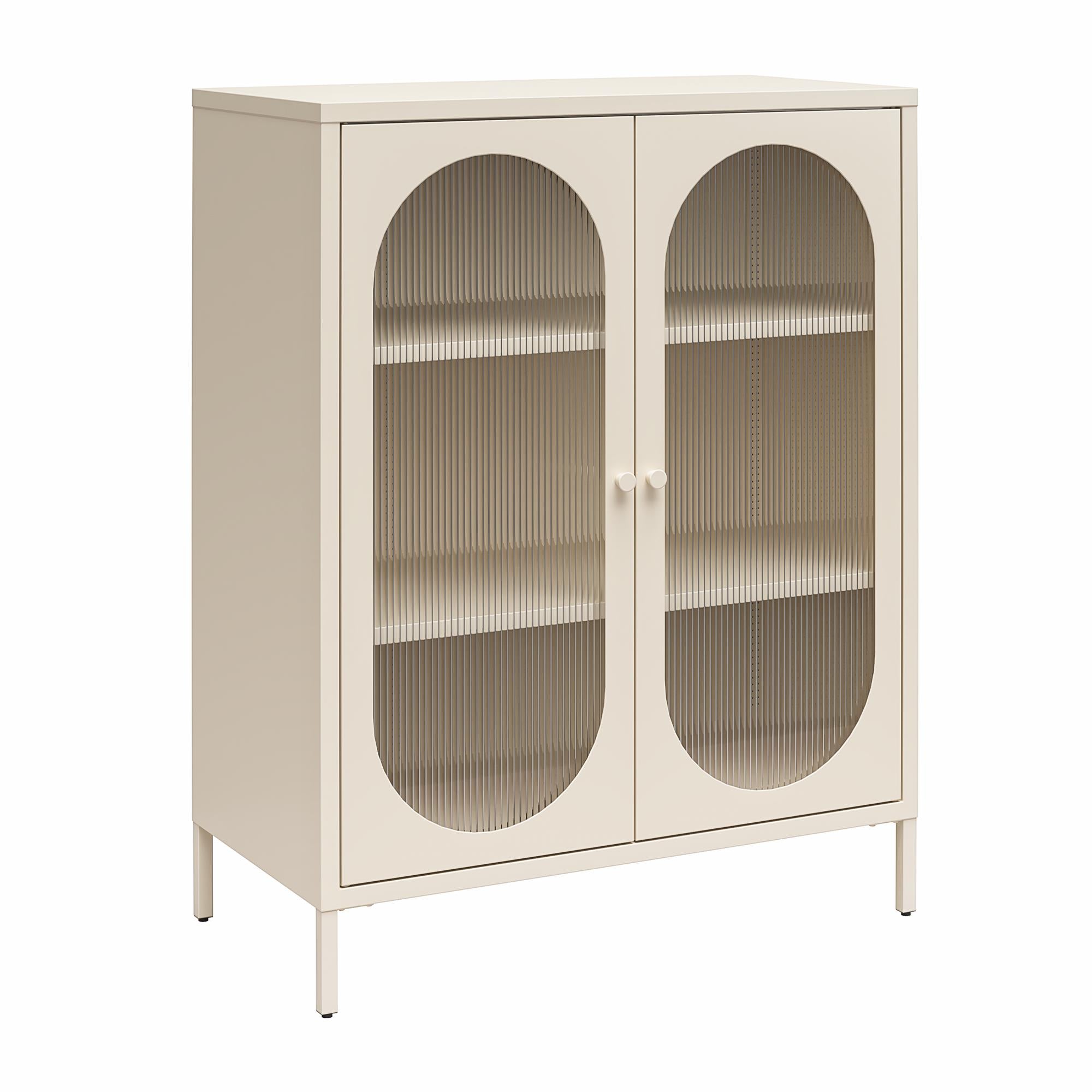 Mr. Kate Luna Short 2-Door Accent Cabinet with Fluted Glass - Parchment