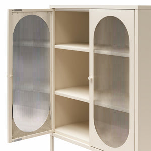 Mr. Kate Luna Short 2-Door Accent Cabinet with Fluted Glass - Parchment