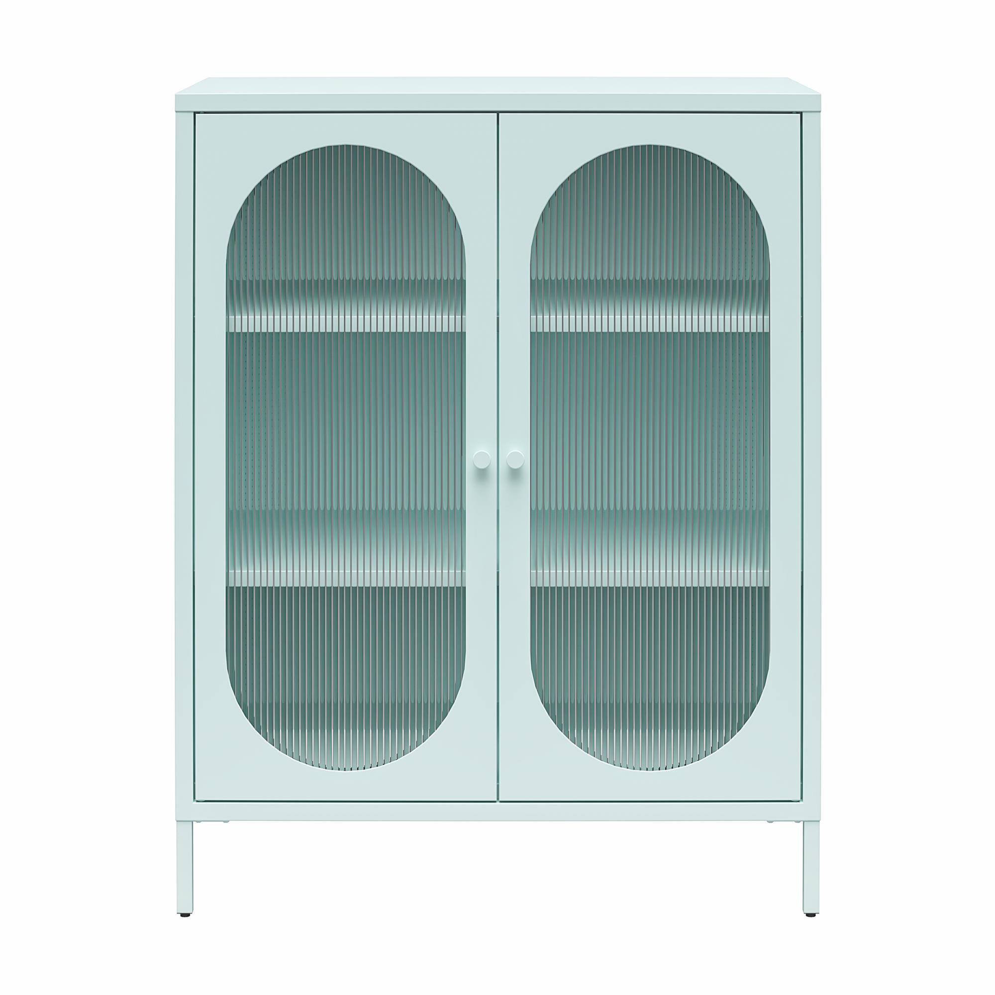 Mr. Kate Luna Short 2-Door Accent Cabinet with Fluted Glass - Sky Blue