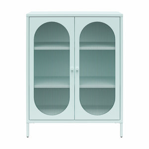 Mr. Kate Luna Short 2-Door Accent Cabinet with Fluted Glass - Sky Blue