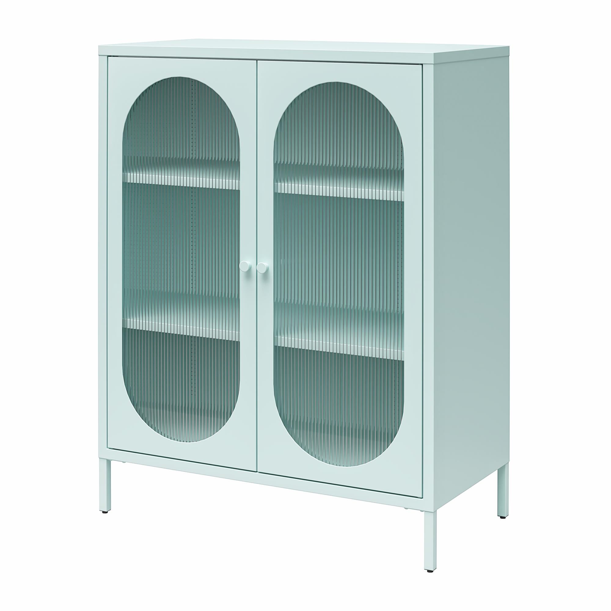 Mr. Kate Luna Short 2-Door Accent Cabinet with Fluted Glass - Sky Blue