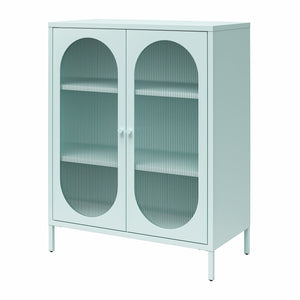 Mr. Kate Luna Short 2-Door Accent Cabinet with Fluted Glass - Sky Blue