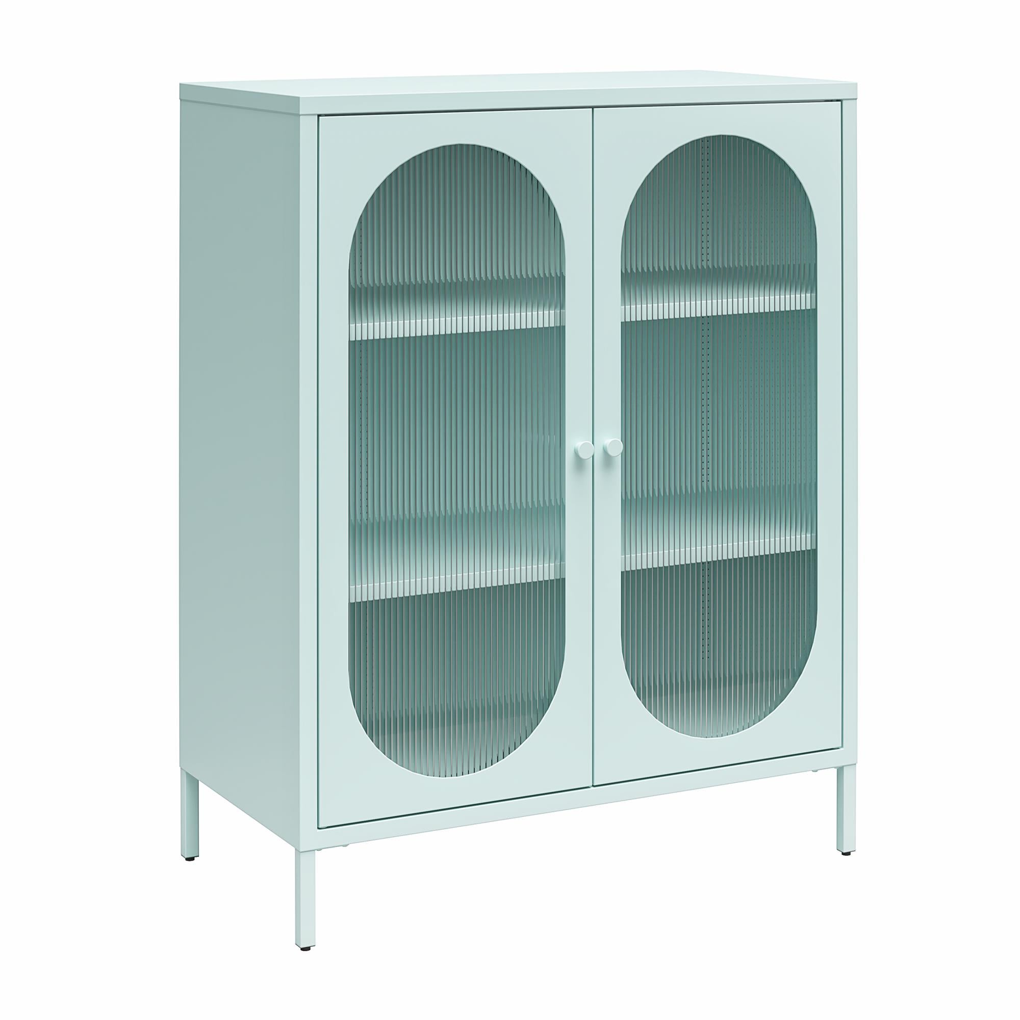 Mr. Kate Luna Short 2-Door Accent Cabinet with Fluted Glass - Sky Blue