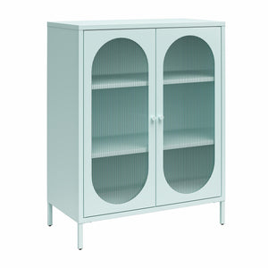 Mr. Kate Luna Short 2-Door Accent Cabinet with Fluted Glass - Sky Blue