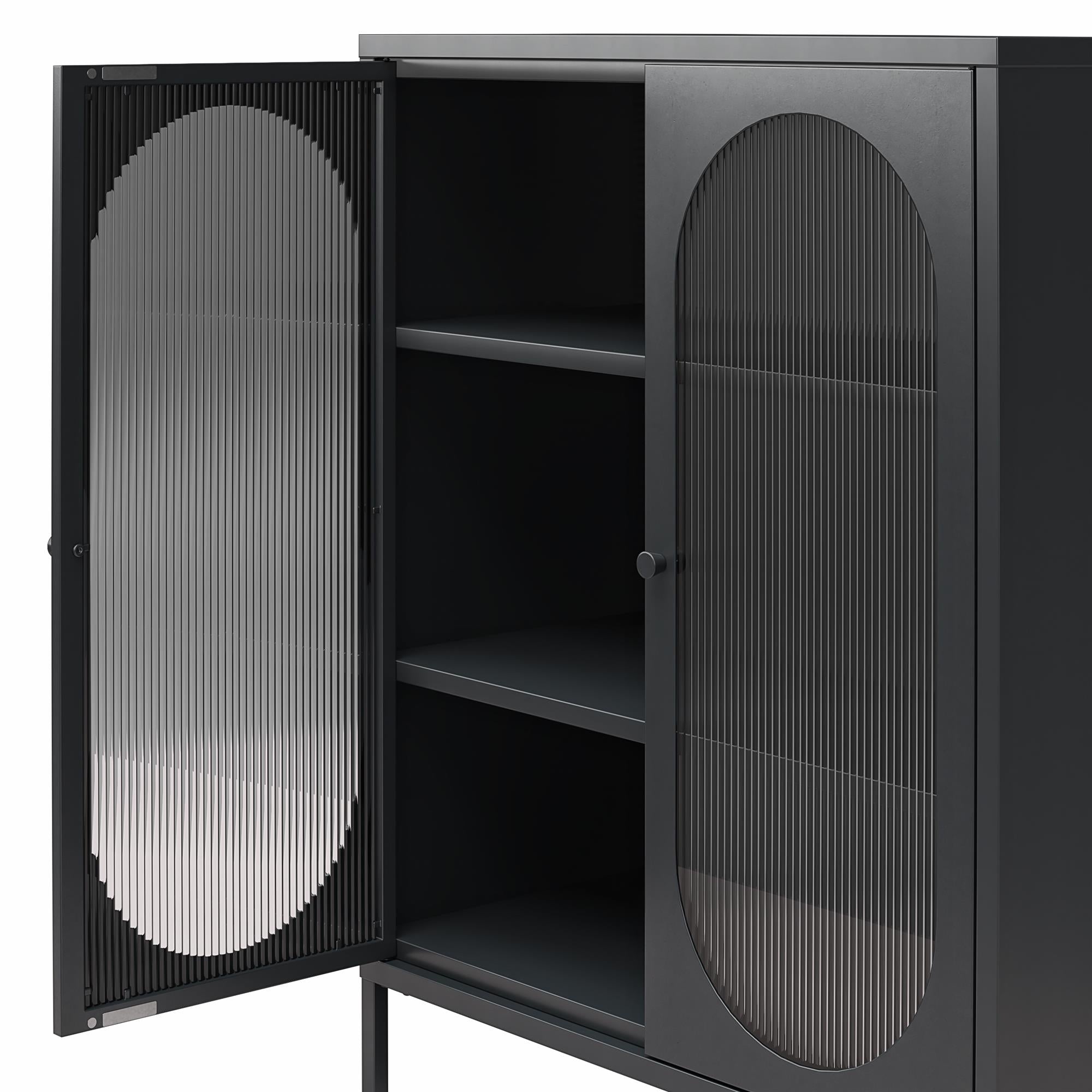 Mr. Kate Luna Short 2-Door Accent Cabinet with Fluted Glass - Black