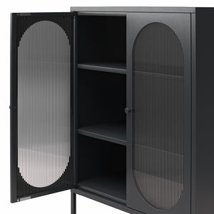 Mr. Kate Luna Short 2-Door Accent Cabinet with Fluted Glass - Black