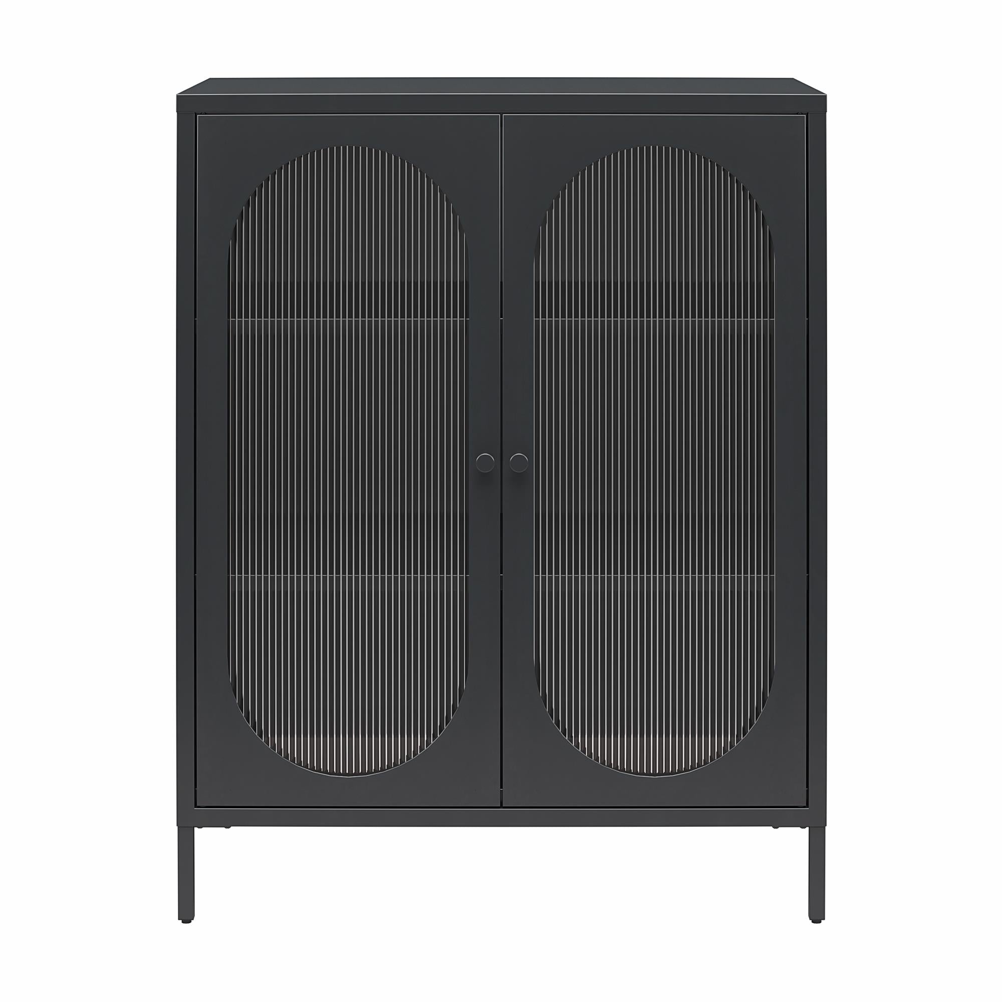 Mr. Kate Luna Short 2-Door Accent Cabinet with Fluted Glass - Black