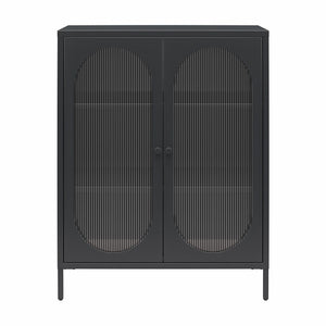 Mr. Kate Luna Short 2-Door Accent Cabinet with Fluted Glass - Black