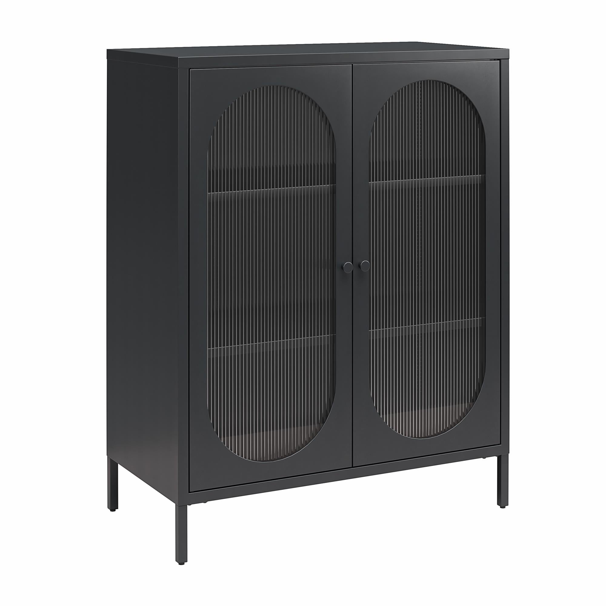 Mr. Kate Luna Short 2-Door Accent Cabinet with Fluted Glass - Black