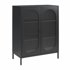 Mr. Kate Luna Short 2-Door Accent Cabinet with Fluted Glass - Black