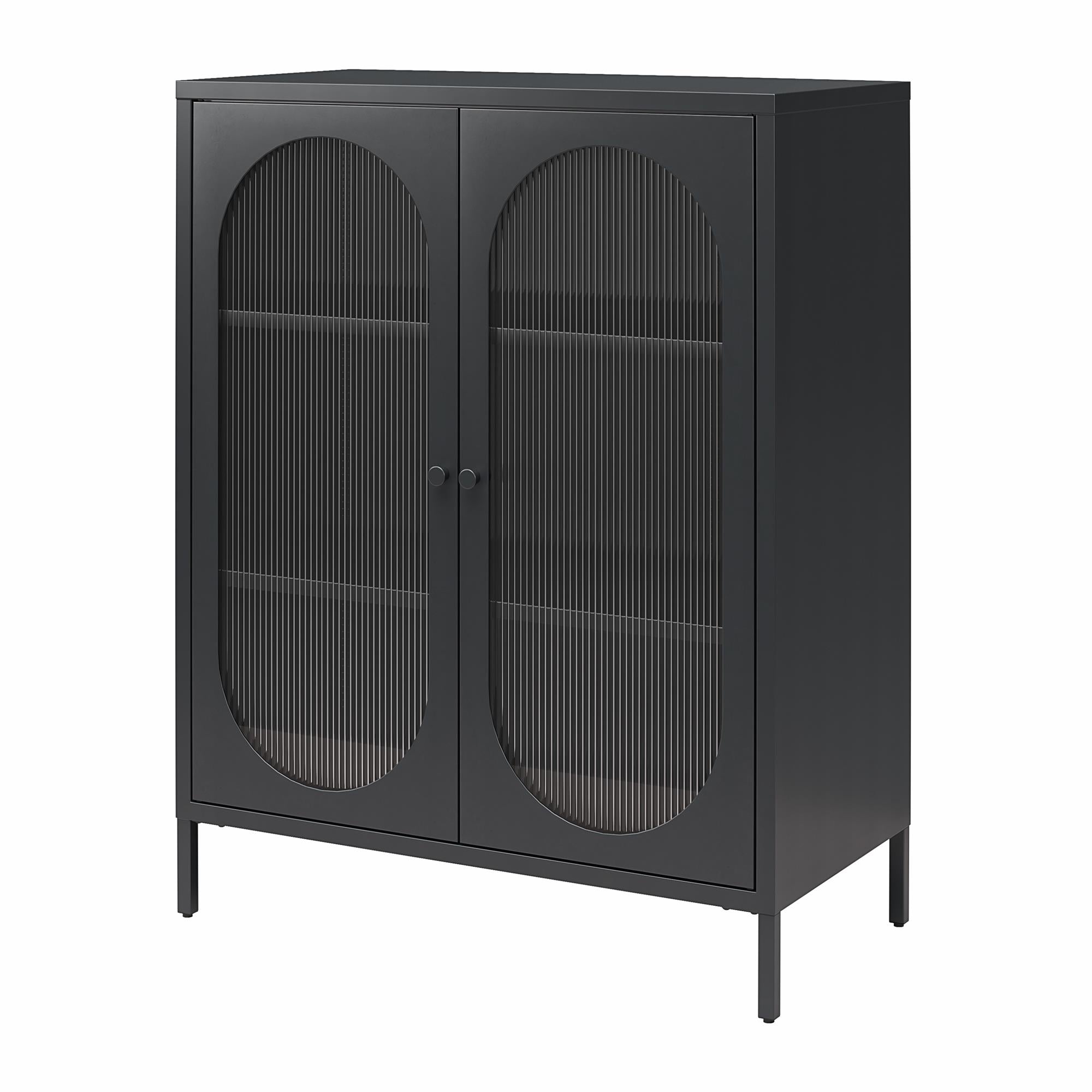 Mr. Kate Luna Short 2-Door Accent Cabinet with Fluted Glass - Black