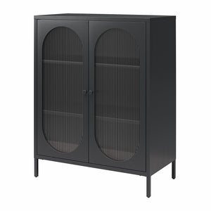 Mr. Kate Luna Short 2-Door Accent Cabinet with Fluted Glass - Black