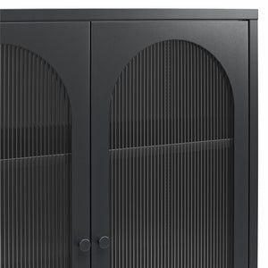 Mr. Kate Luna Short 2-Door Accent Cabinet with Fluted Glass - Black
