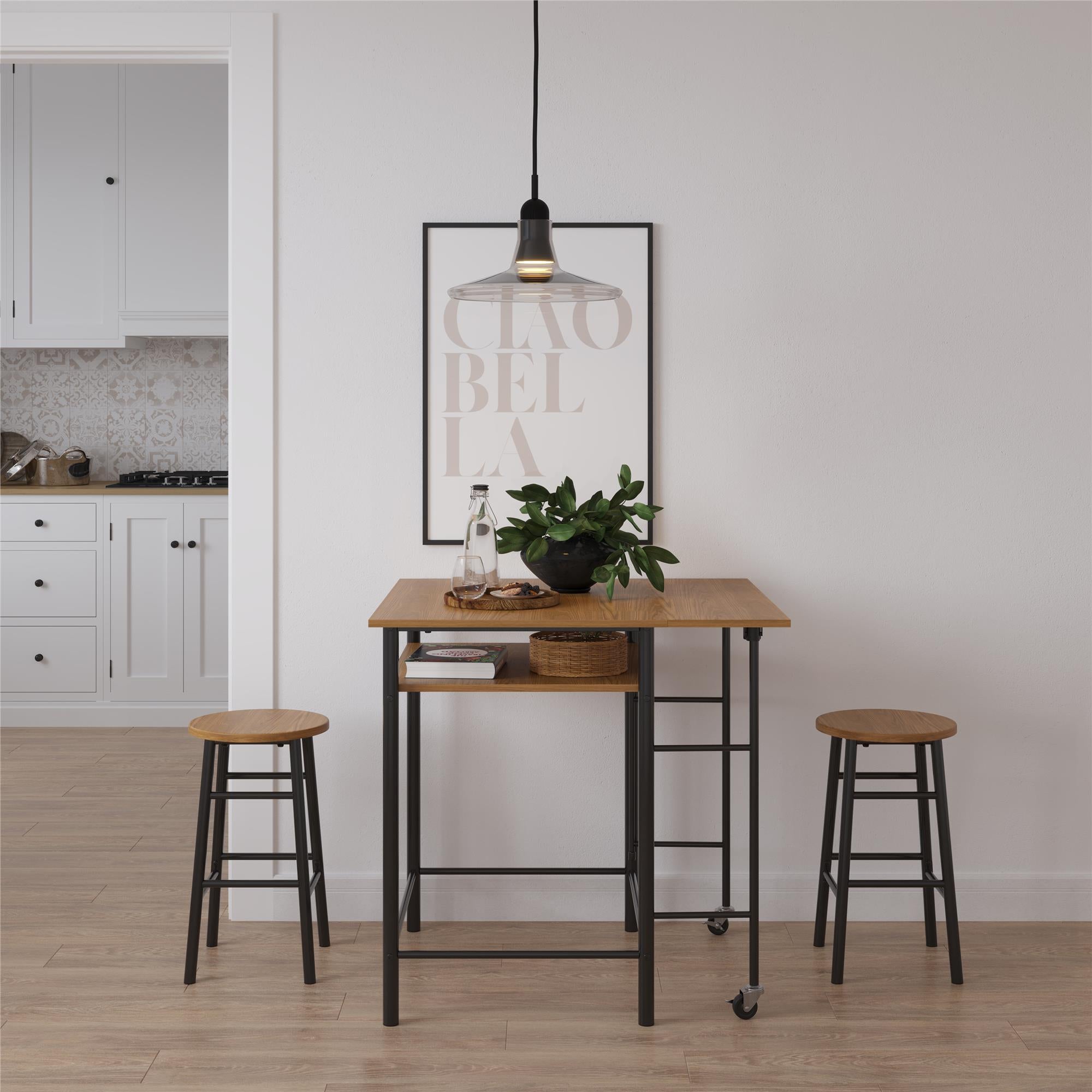 RealRooms Jace Kitchen Pub Set with Drop Leaf - Beige