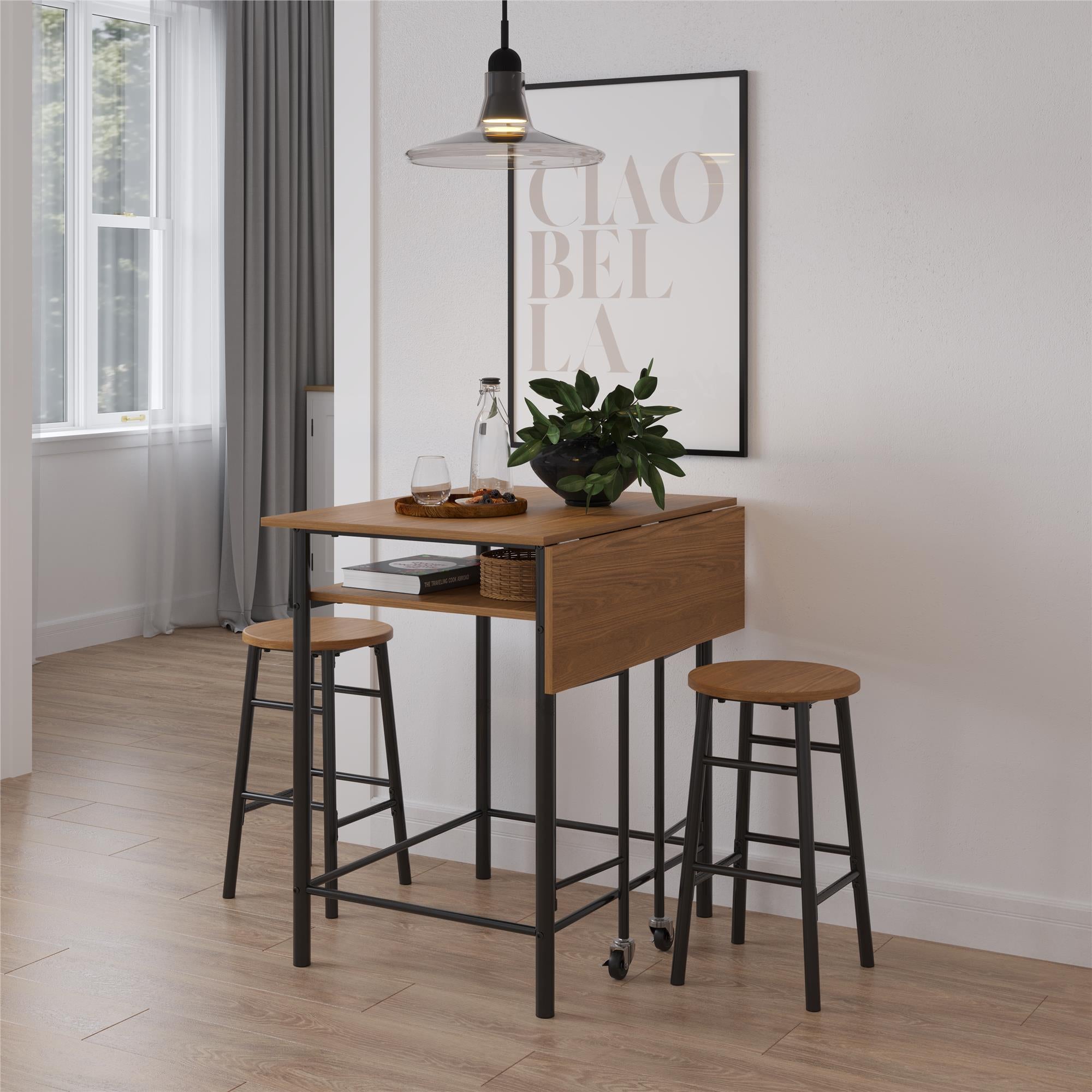 RealRooms Jace Kitchen Pub Set with Drop Leaf - Beige