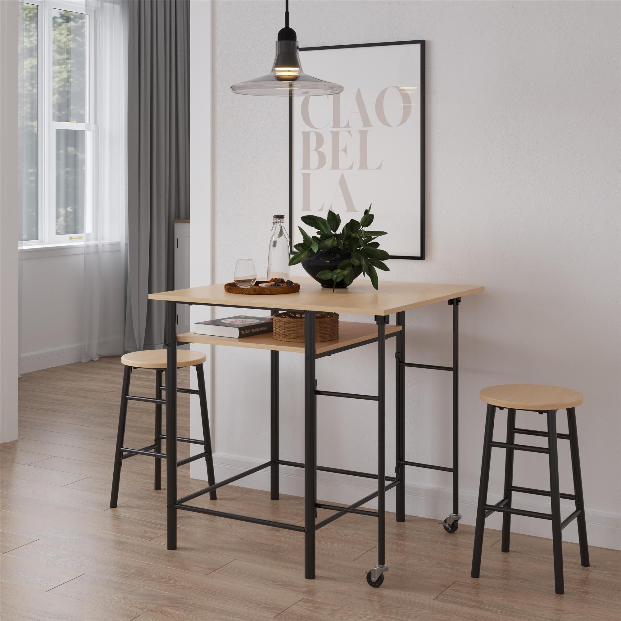 RealRooms Jace Kitchen Pub Set with Drop Leaf - Natural