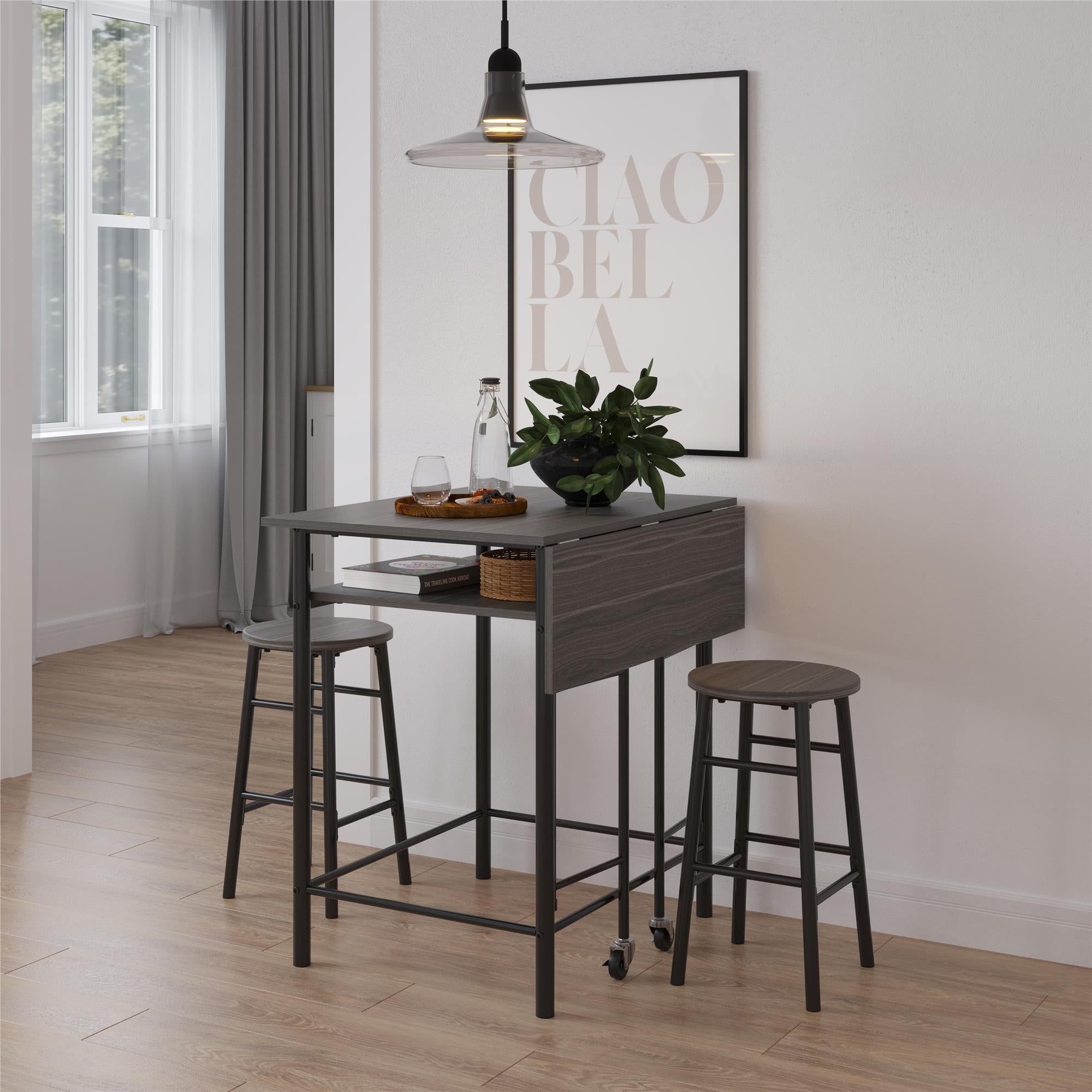 RealRooms Jace Kitchen Pub Set with Drop Leaf - Gray