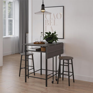 RealRooms Jace Kitchen Pub Set with Drop Leaf - Gray