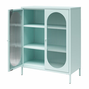 Mr. Kate Luna Short 2-Door Accent Cabinet with Fluted Glass - Sky Blue