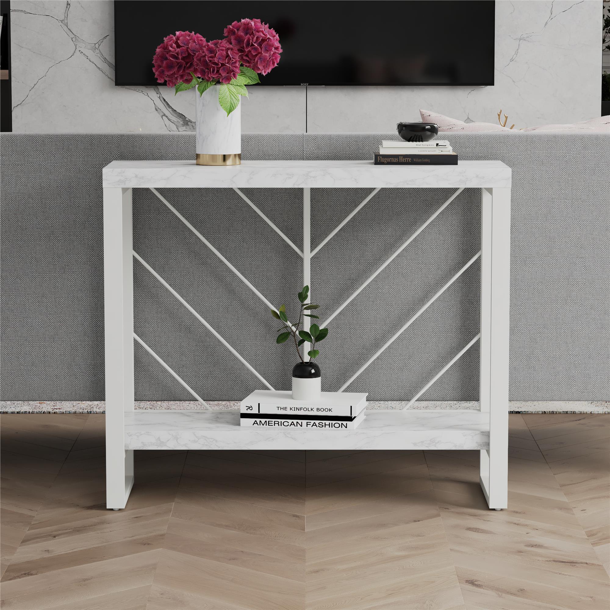 CosmoLiving Brielle Console Table - White marble