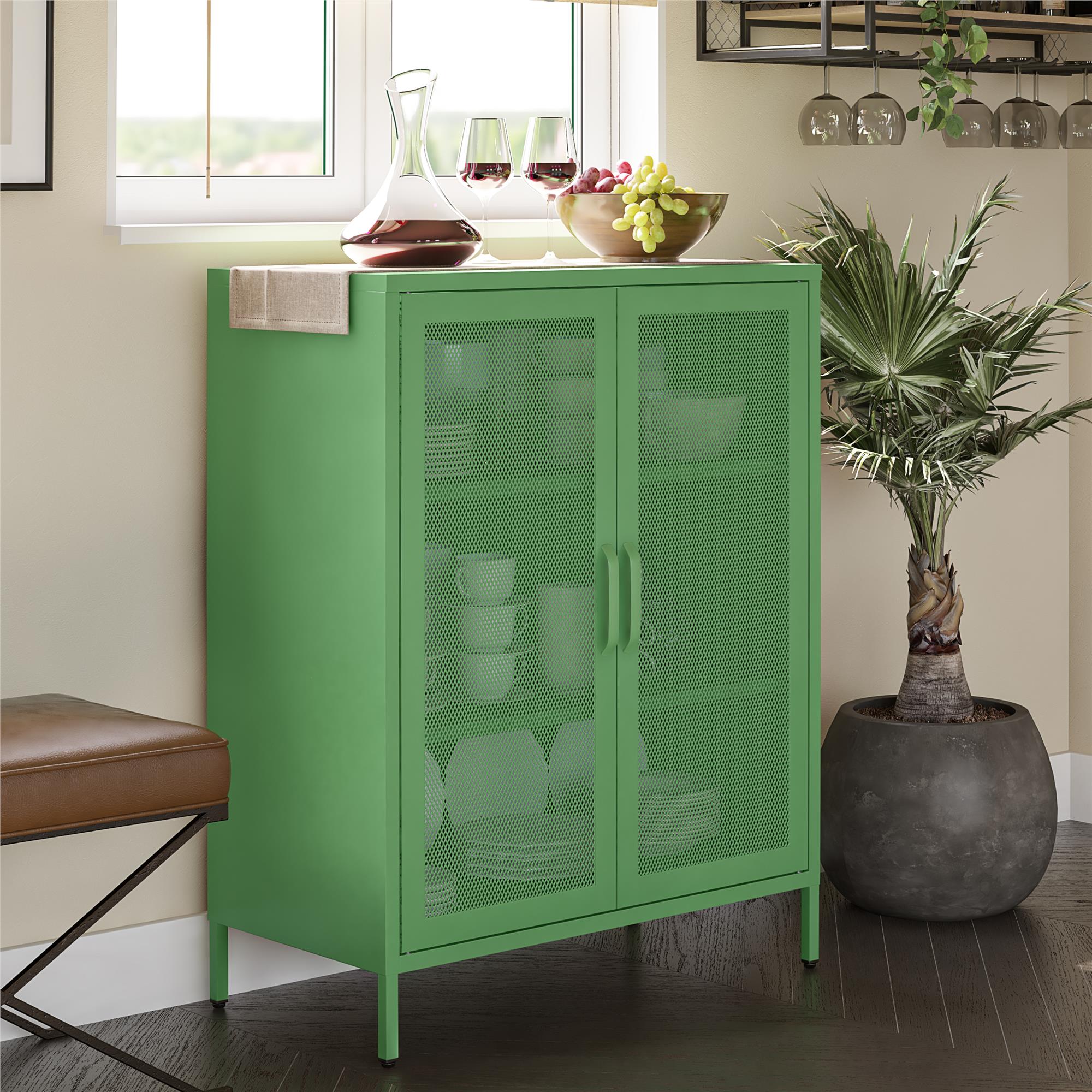 Novogratz Channing 2 Door Accent Cabinet-Mesh Metal Locker - Kelly Green
