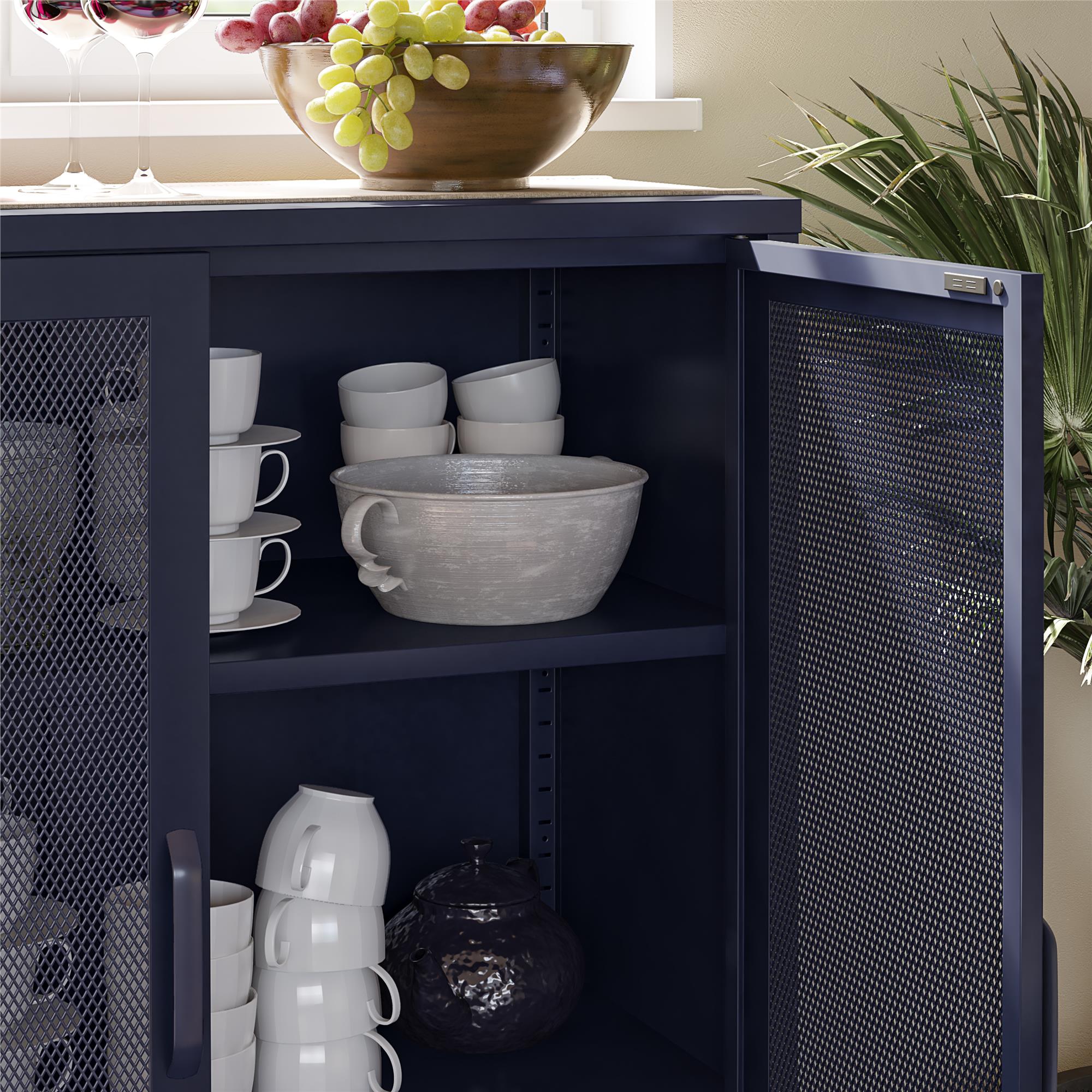 Novogratz Channing 2 Door Accent Cabinet-Mesh Metal Locker - Navy