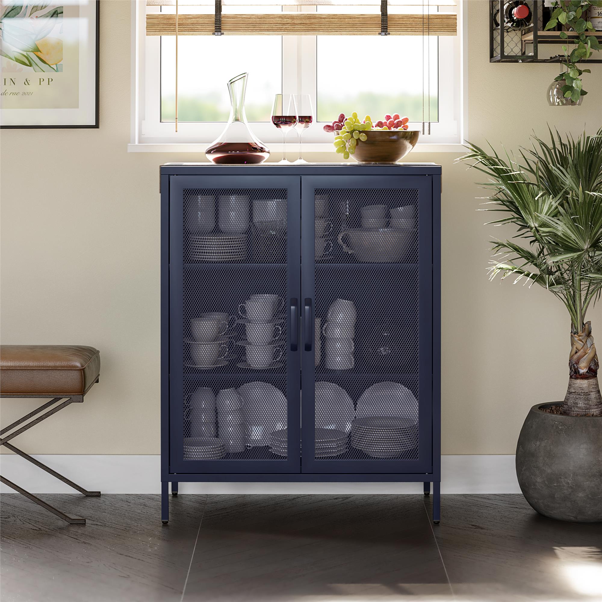 Novogratz Channing 2 Door Accent Cabinet-Mesh Metal Locker - Navy