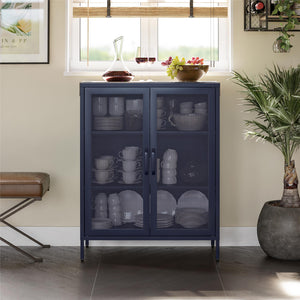 Novogratz Channing 2 Door Accent Cabinet-Mesh Metal Locker - Navy
