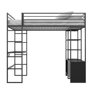DHP Lanis Loft Bed with Desk and Storage - Black - Twin