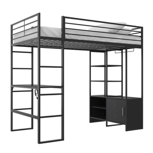 DHP Lanis Loft Bed with Desk and Storage - Black - Twin