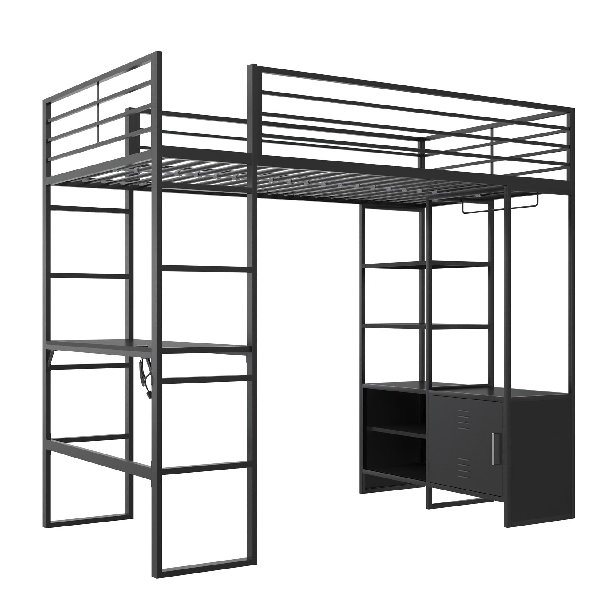 DHP Lanis Loft Bed with Desk and Storage - Black - Twin