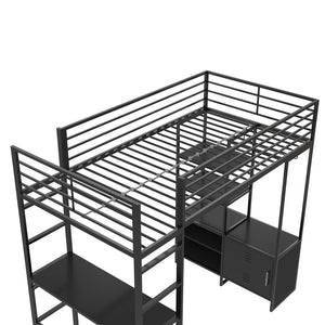DHP Lanis Loft Bed with Desk and Storage - Black - Twin