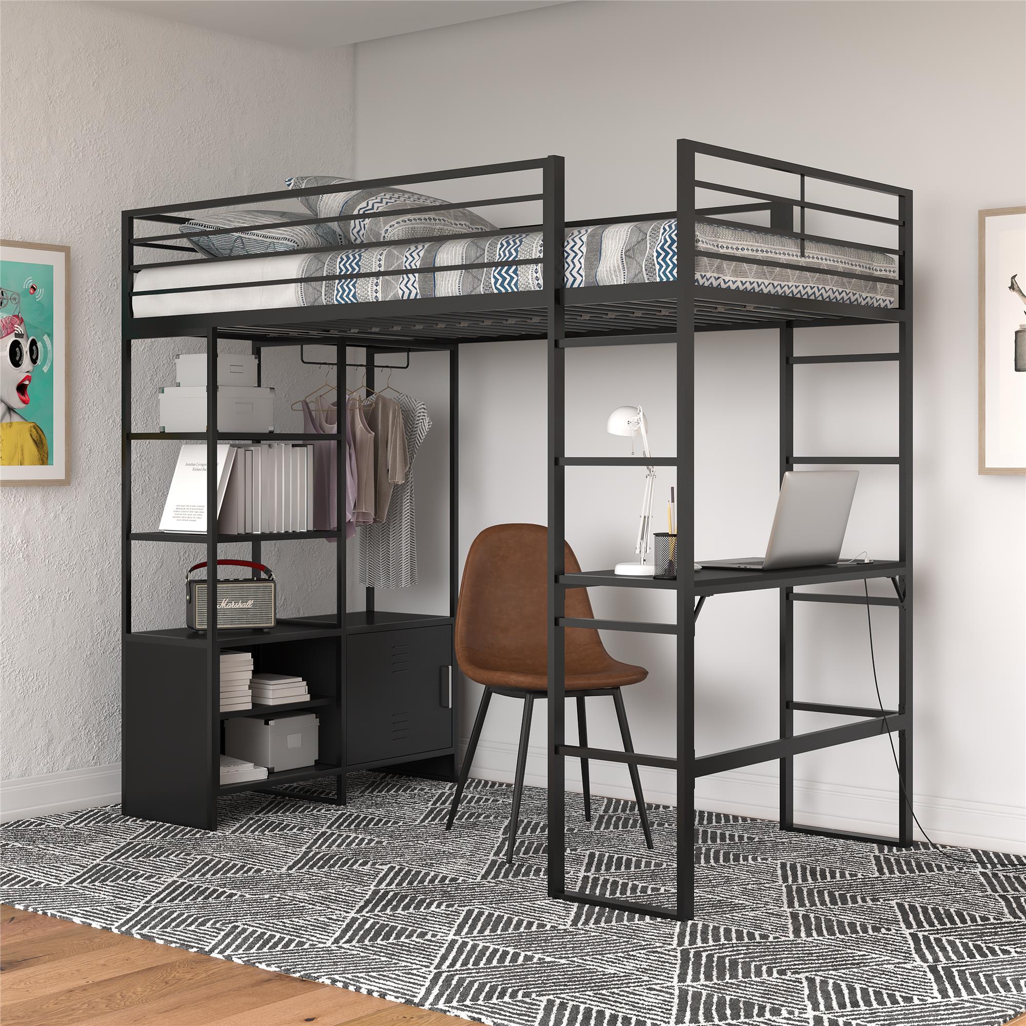 DHP Lanis Loft Bed with Desk and Storage - Black - Twin