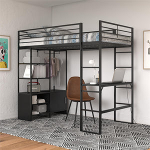 DHP Lanis Loft Bed with Desk and Storage - Black - Twin