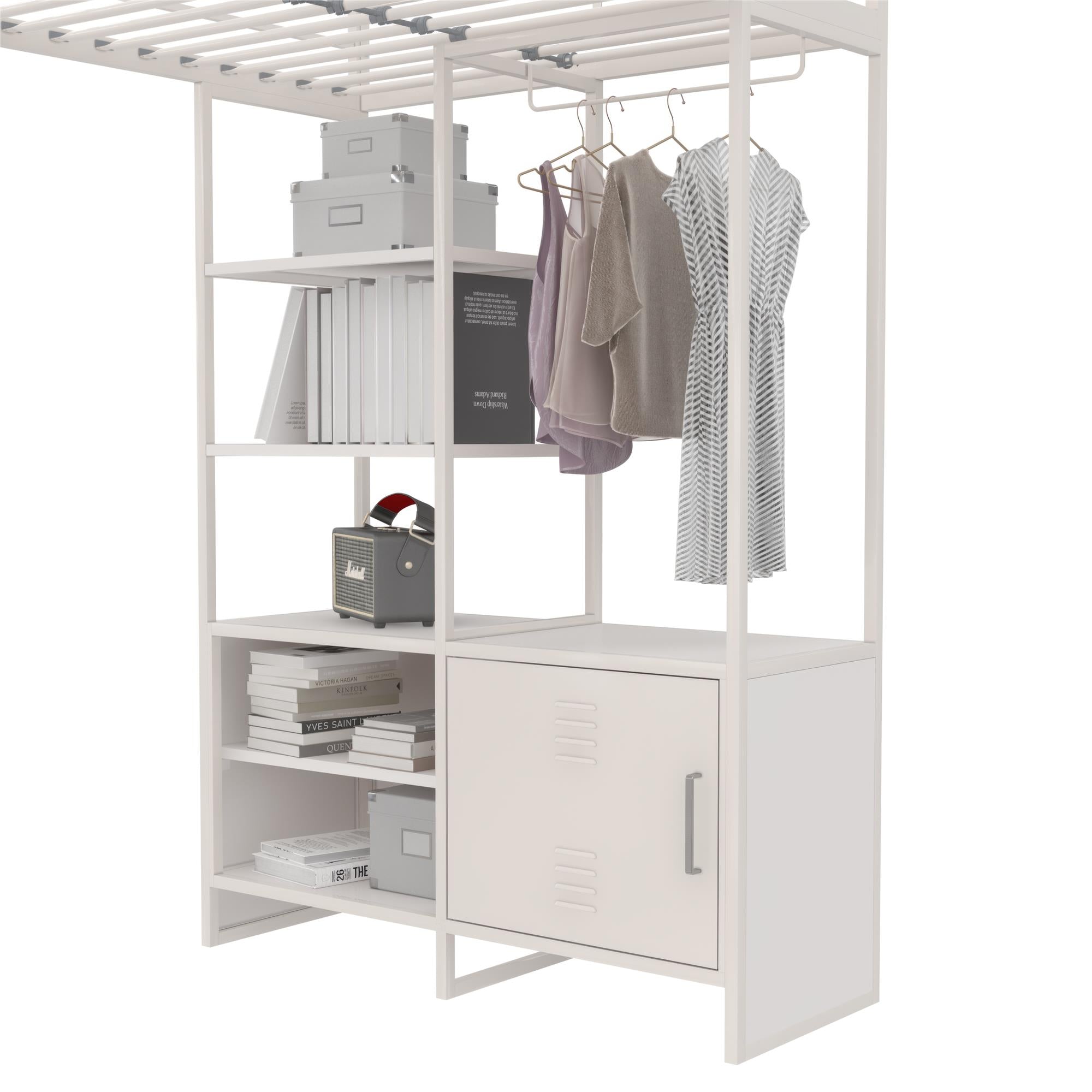DHP Lanis Loft Bed with Desk and Storage - Off White - Twin