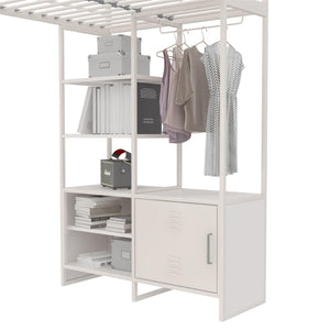 DHP Lanis Loft Bed with Desk and Storage - Off White - Twin