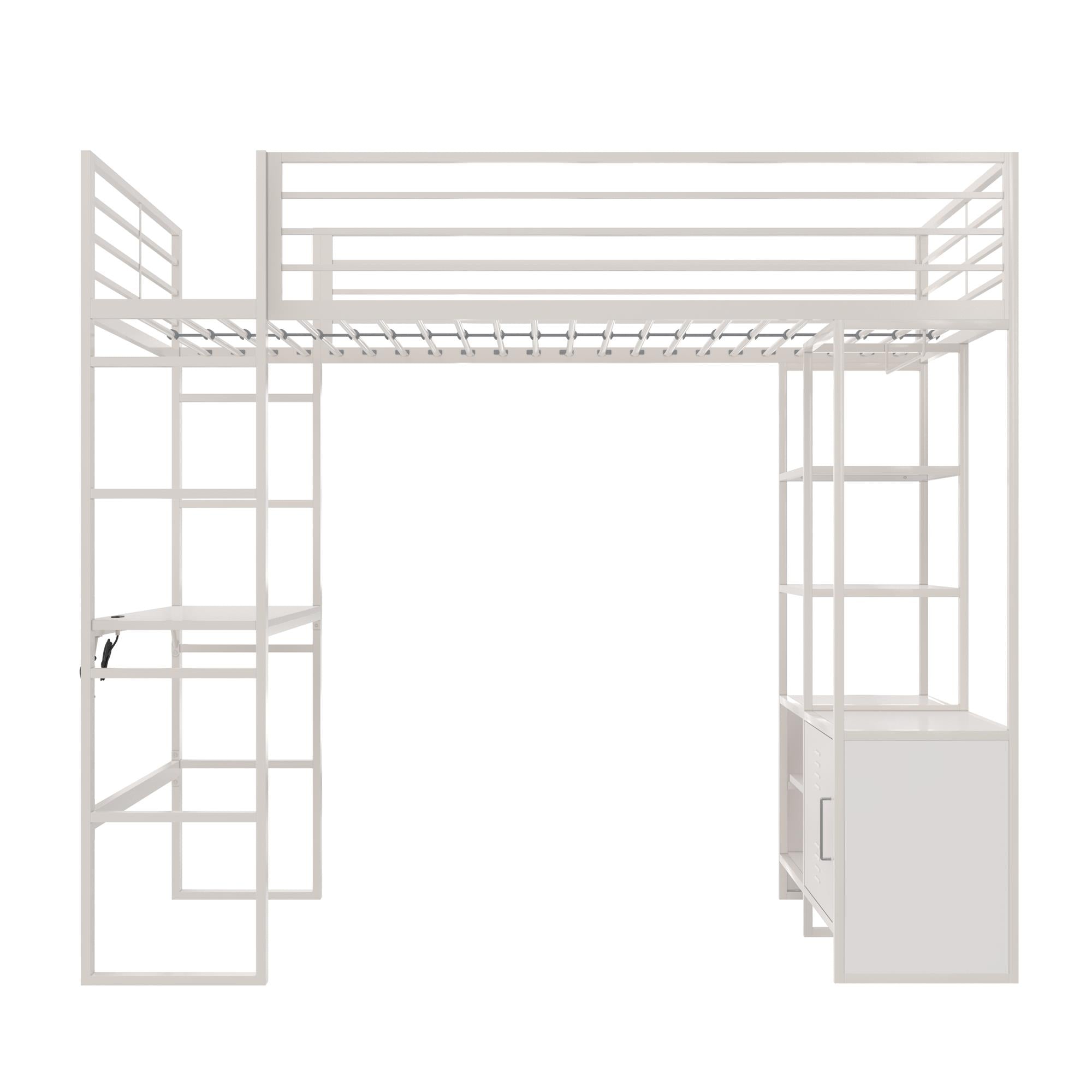 DHP Lanis Loft Bed with Desk and Storage - Off White - Twin