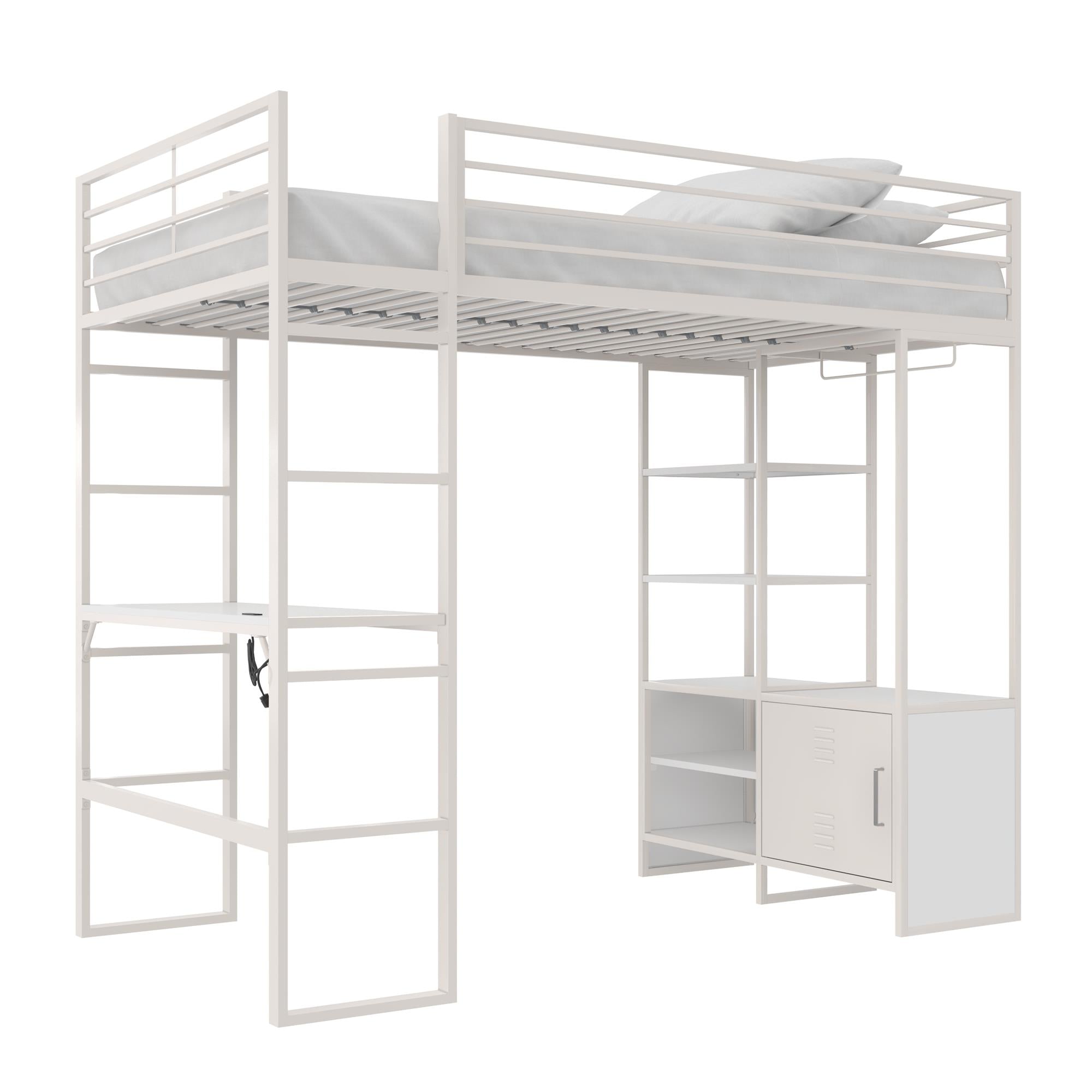 DHP Lanis Loft Bed with Desk and Storage - Off White - Twin