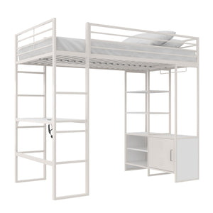 DHP Lanis Loft Bed with Desk and Storage - Off White - Twin