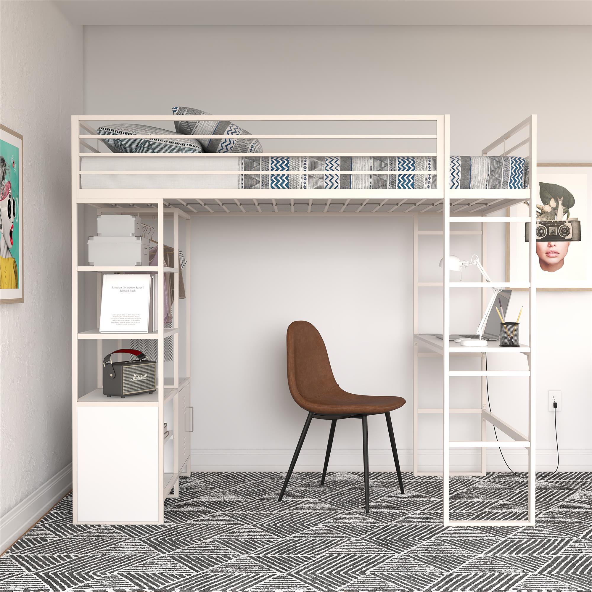 DHP Lanis Loft Bed with Desk and Storage - Off White - Twin