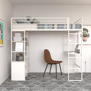 DHP Lanis Loft Bed with Desk and Storage - Off White - Twin
