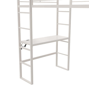 DHP Lanis Loft Bed with Desk and Storage - Off White - Twin