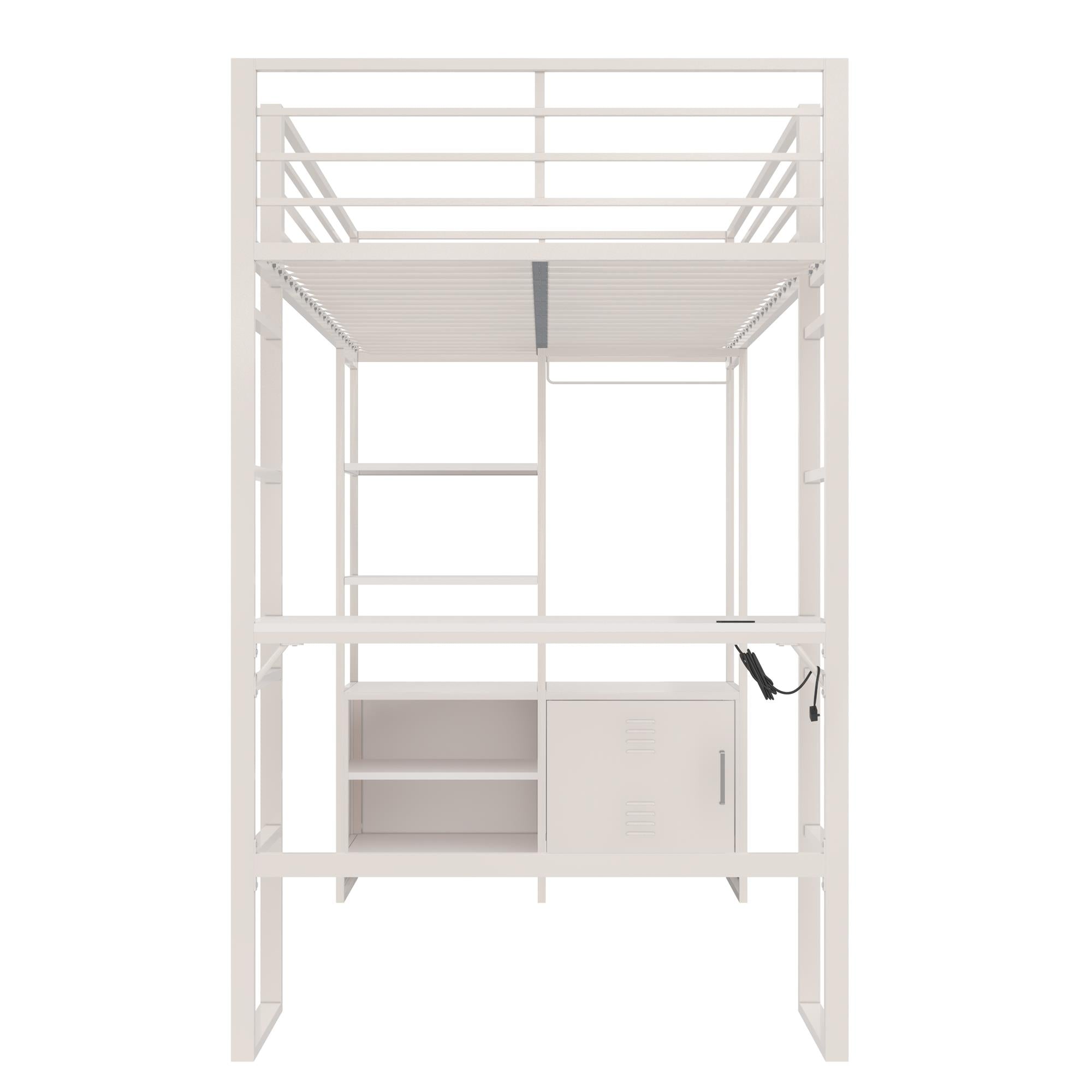 DHP Lanis Loft Bed with Desk and Storage - Off White - Twin