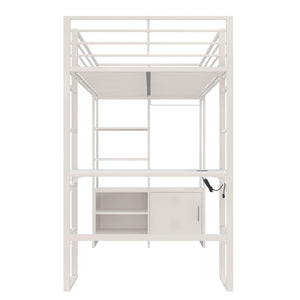 DHP Lanis Loft Bed with Desk and Storage - Off White - Twin