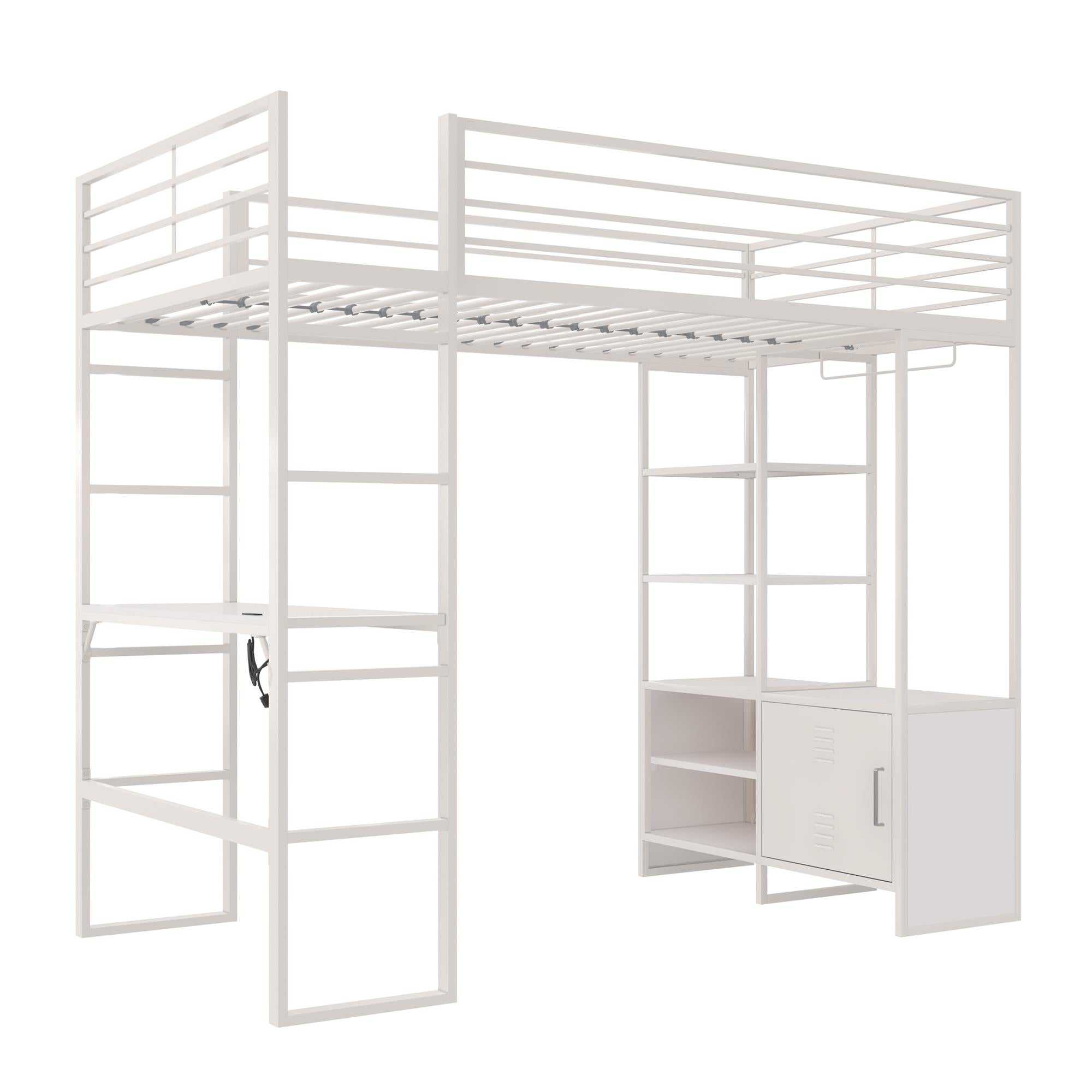 DHP Lanis Loft Bed with Desk and Storage - Off White - Twin