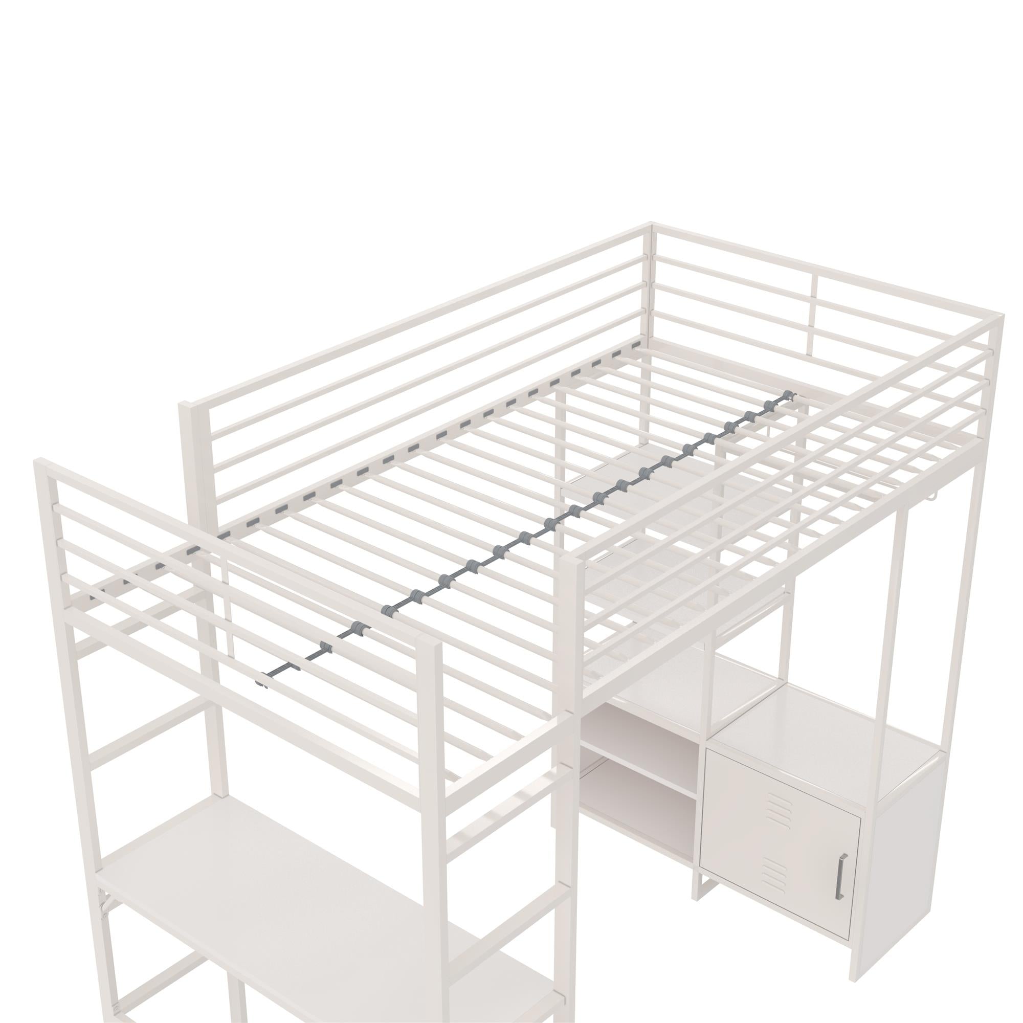 DHP Lanis Loft Bed with Desk and Storage - Off White - Twin