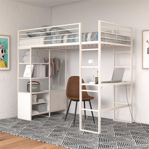 DHP Lanis Loft Bed with Desk and Storage - Off White - Twin